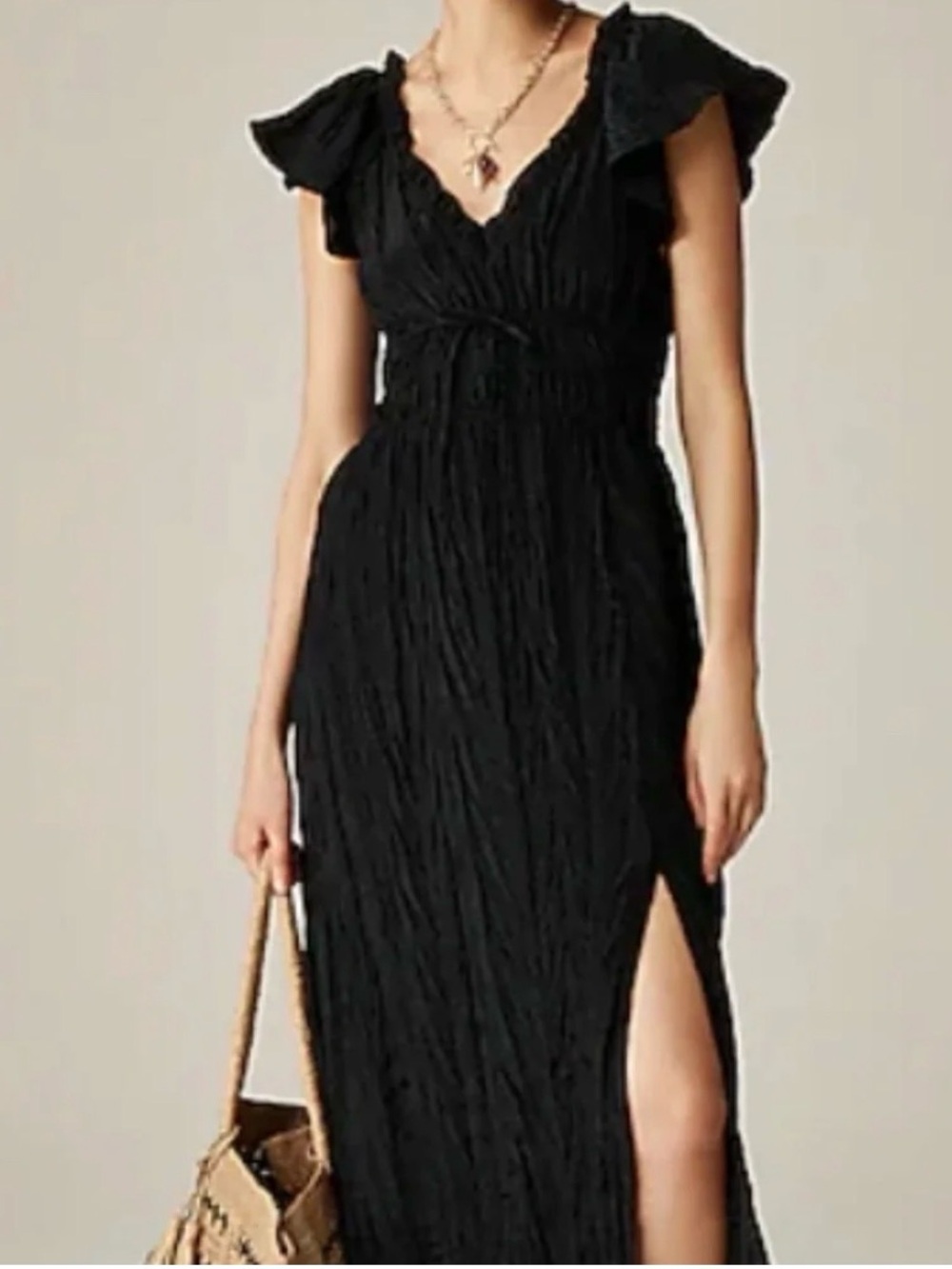 J. Crew Black Maxi Dress with V-Neck and Side Slit